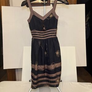 Burlapp Anthropologie Silk Dandelion Wish Black Brown Dress Womens Size 0